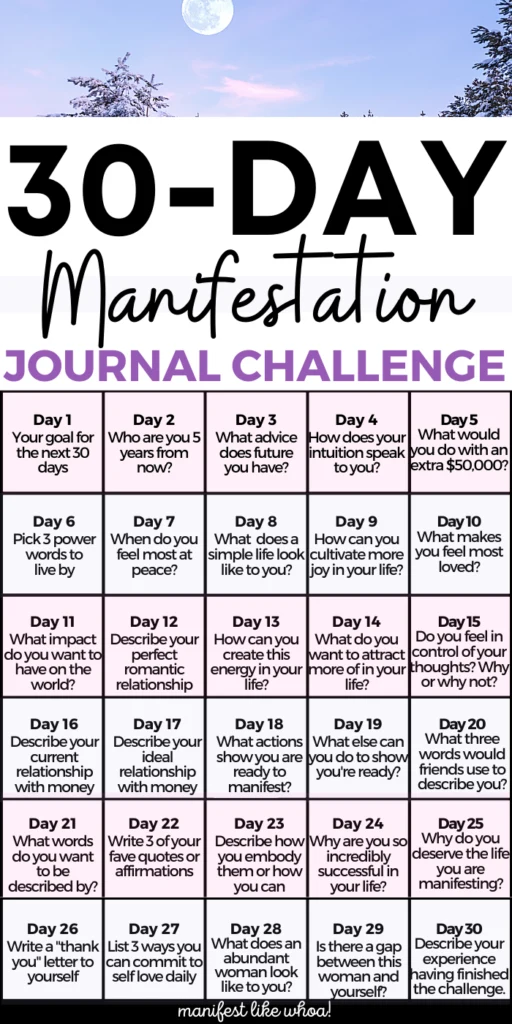 30-Day Law of Attraction Manifestation Journaling Challenge For Money, Love & Happiness