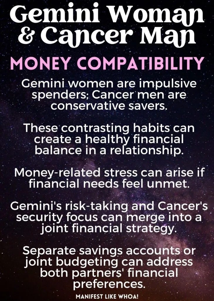 Gemini Woman & Cancer Man money finances