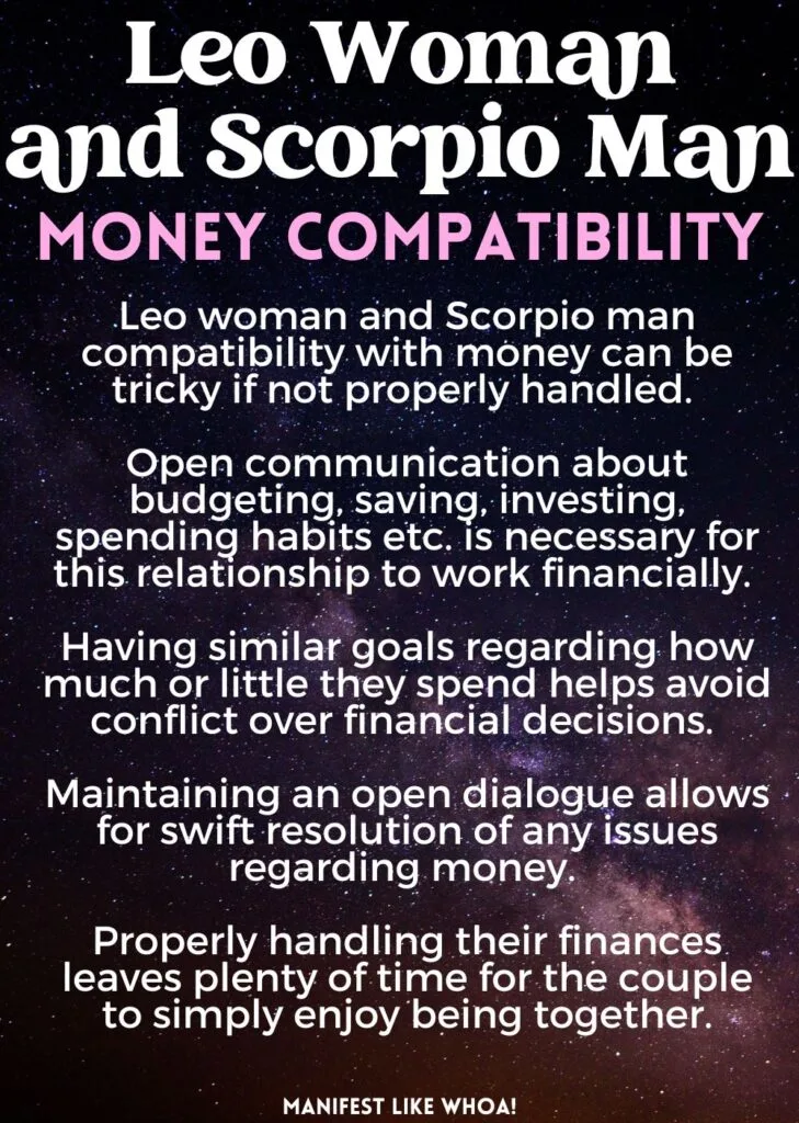 Leo Woman and Scorpio Man money